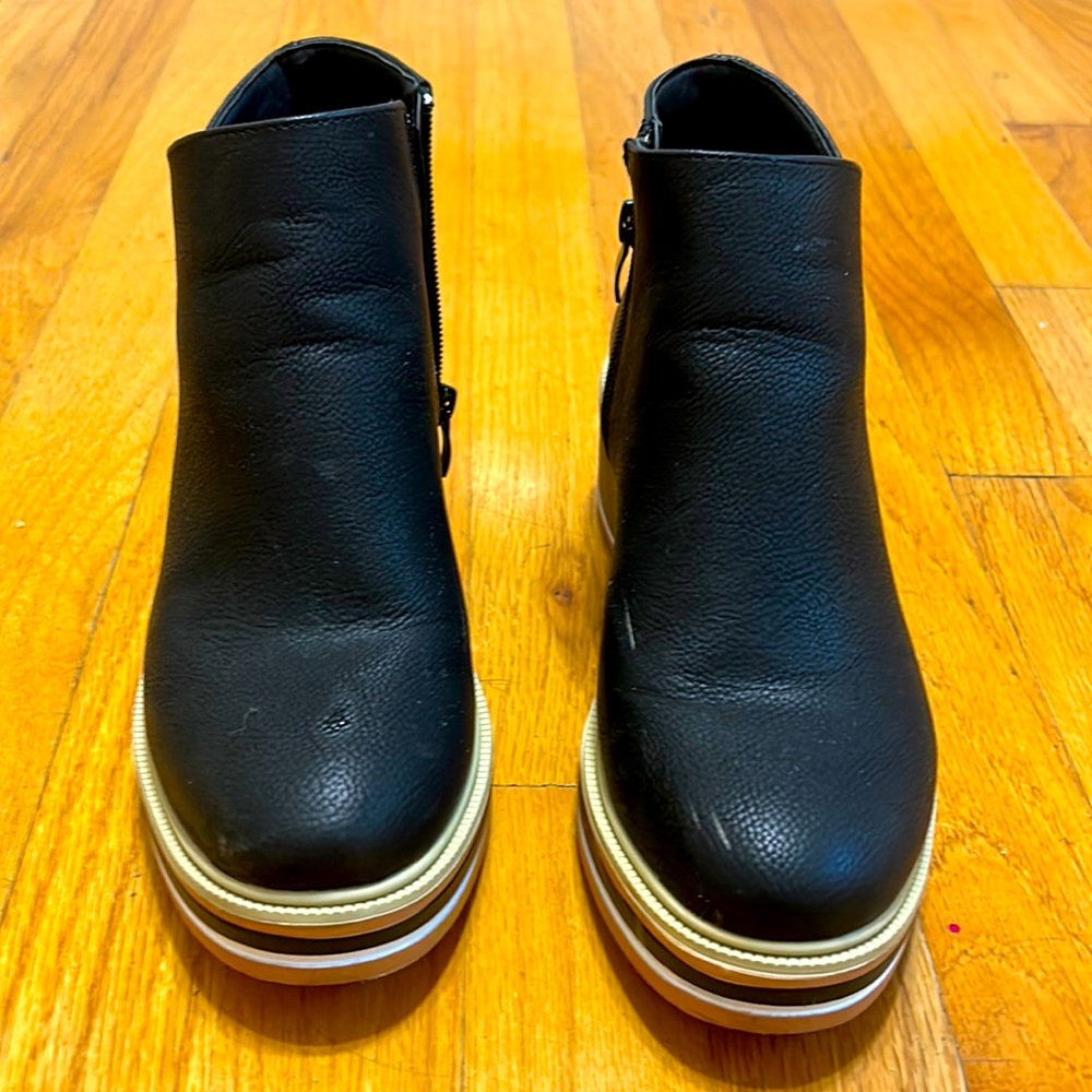 Black Booties with Beige and White Soles
